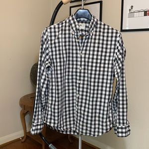 J. Crew Black / White Gingham Plaid Long Sleeve Button Down L Tailored Fit